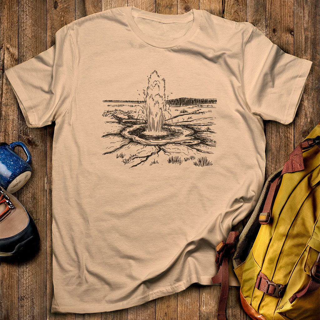 Yellowstone Line Drawing T-Shirt Sand Adventure and Outdoors Themed T-Shirt