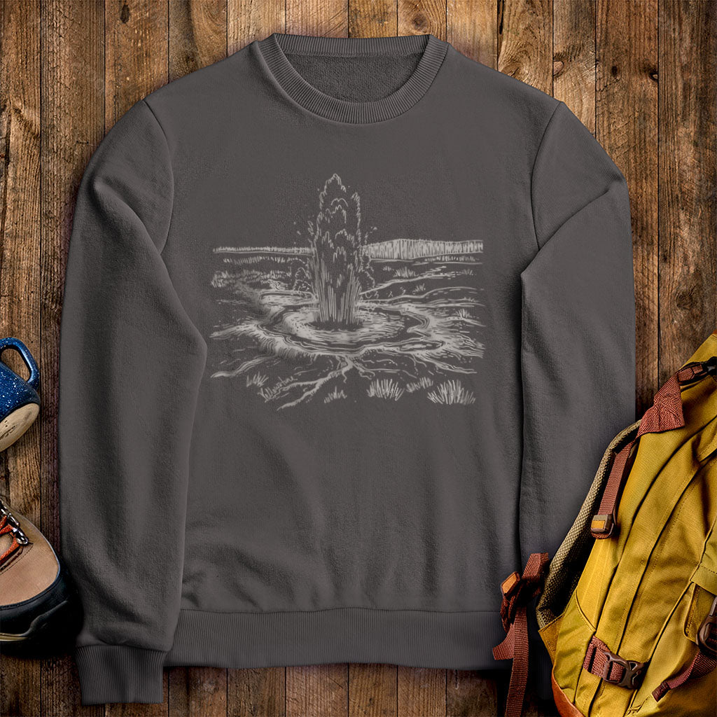 Yellowstone Line Drawing Crewneck Sweatshirt Charcoal Adventure and Outdoors Themed Sweatshirt