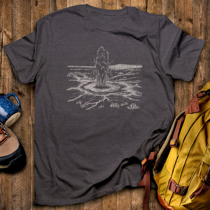 Yellowstone Line Drawing T-Shirt Dark Heather Adventure and Outdoors Themed T-Shirt