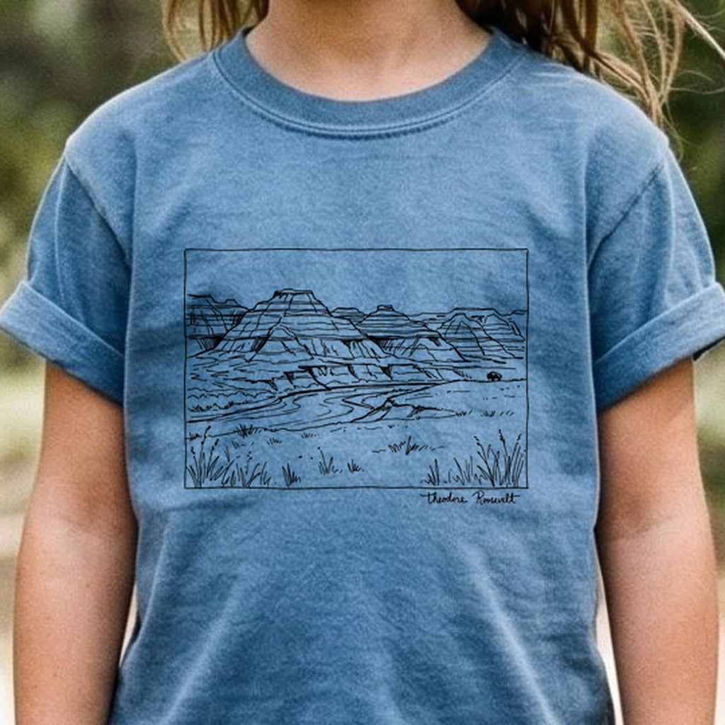 Theodore Roosevelt Line Drawing Kids Cotton T-Shirt