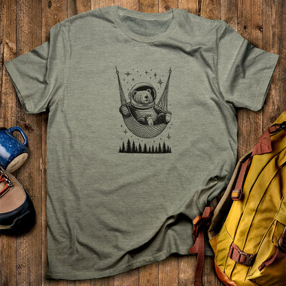 The Napstronaut Bear T-Shirt Heather Military Green Adventure and Outdoors Themed T-Shirt