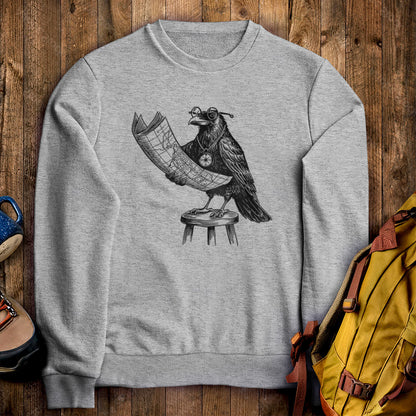 The Routician Crow Crewneck Sweatshirt Sport Grey Adventure and Outdoors Themed Sweatshirt