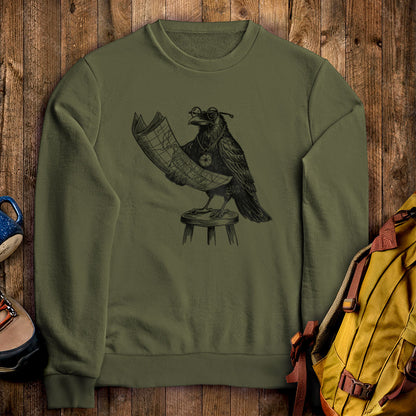 The Routician Crow Crewneck Sweatshirt Military Green Adventure and Outdoors Themed Sweatshirt