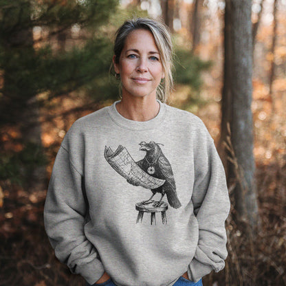 The Routician Crow Crewneck Sweatshirt Adventure and Outdoors Themed Sweatshirt