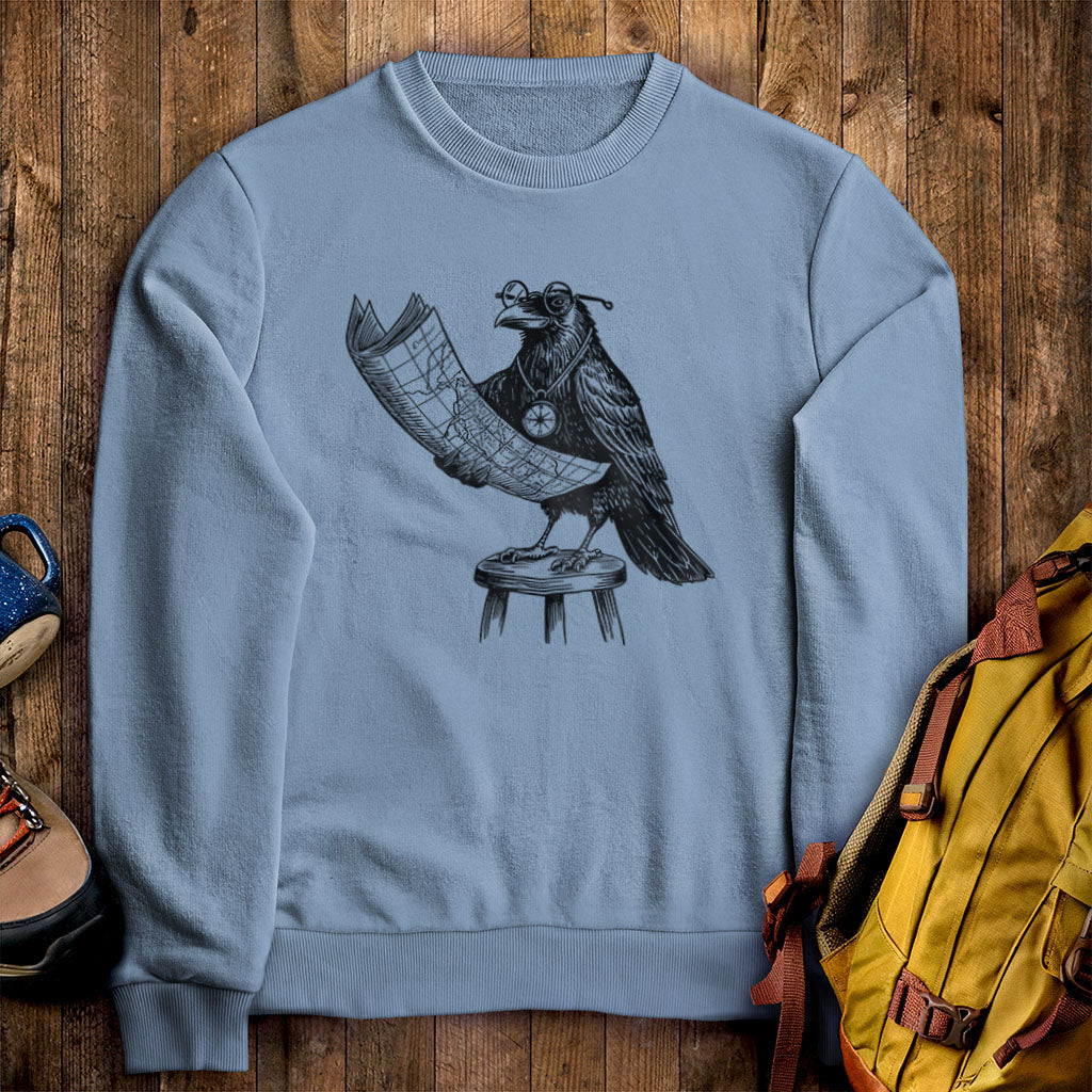 The Routician Crow Crewneck Sweatshirt Stone Blue Adventure and Outdoors Themed Sweatshirt
