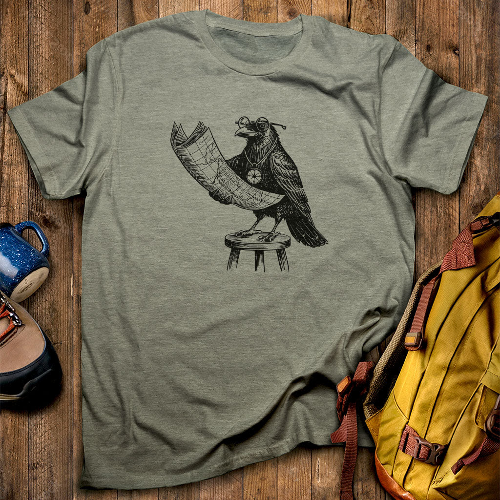 The Routician Crow T-Shirt Heather Military Green Adventure and Outdoors Themed T-Shirt