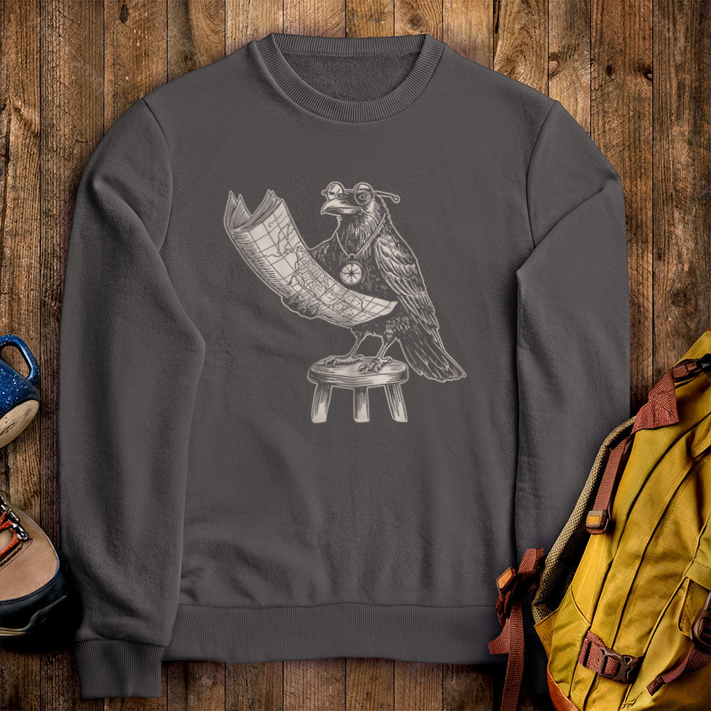 The Routician Crow Crewneck Sweatshirt Charcoal Adventure and Outdoors Themed Sweatshirt