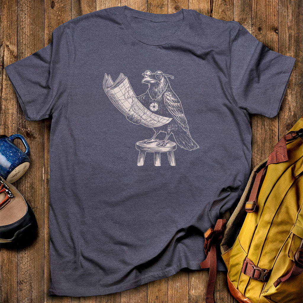 The Routician Crow T-Shirt Heather Navy Adventure and Outdoors Themed T-Shirt