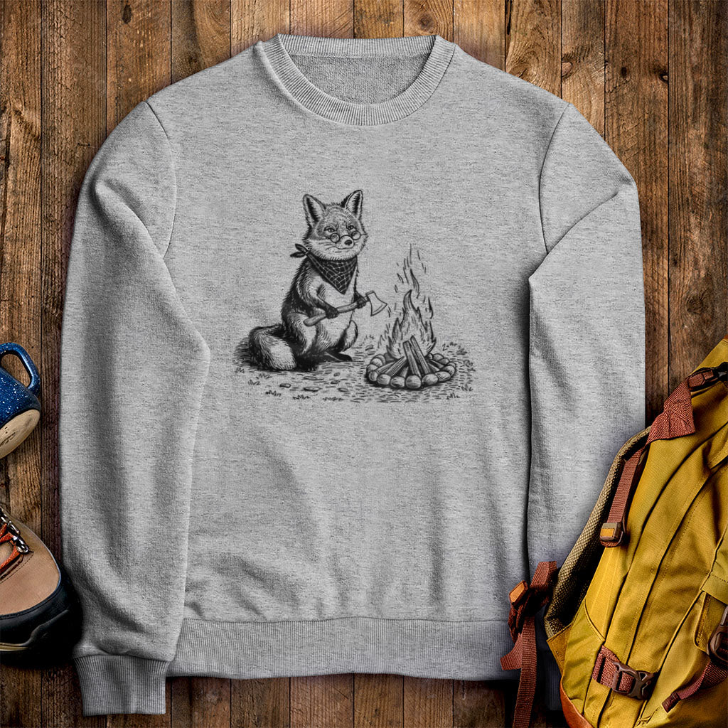The Pyrofessor Fox Crewneck Sweatshirt Sport Grey Adventure and Outdoors Themed Sweatshirt