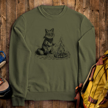 The Pyrofessor Fox Crewneck Sweatshirt Military Green Adventure and Outdoors Themed Sweatshirt