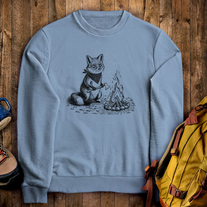 The Pyrofessor Fox Crewneck Sweatshirt Stone Blue Adventure and Outdoors Themed Sweatshirt