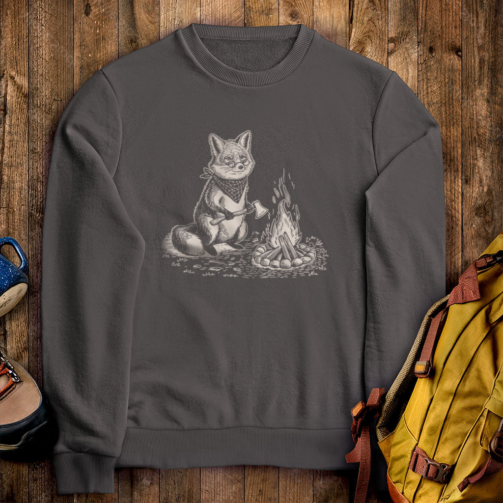 The Pyrofessor Fox Crewneck Sweatshirt Charcoal Adventure and Outdoors Themed Sweatshirt