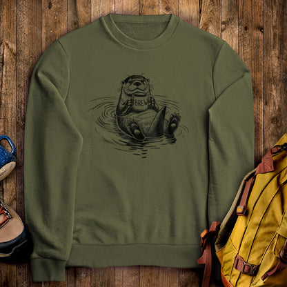 The Hoptimist Otter Crewneck Sweatshirt Military Green Adventure and Outdoors Themed Sweatshirt