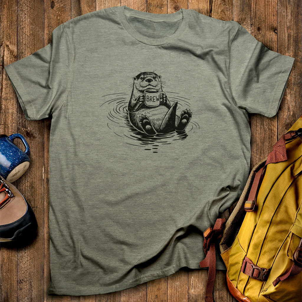 The Hoptimist Otter T-Shirt Heather Military Green Adventure and Outdoors Themed T-Shirt