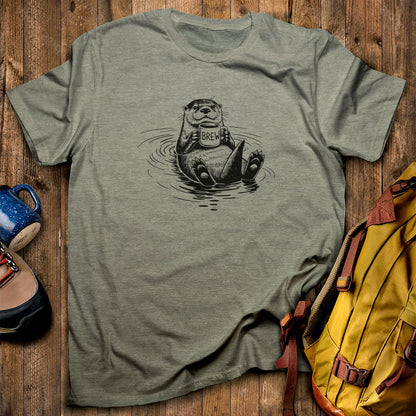 The Hoptimist Otter T-Shirt Heather Military Green Adventure and Outdoors Themed T-Shirt