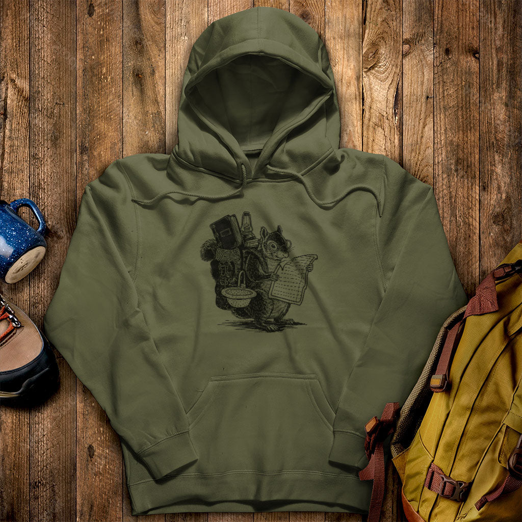 The Packademic Squirrel Hoodie Military Green Adventure and Outdoors Themed Hoodie