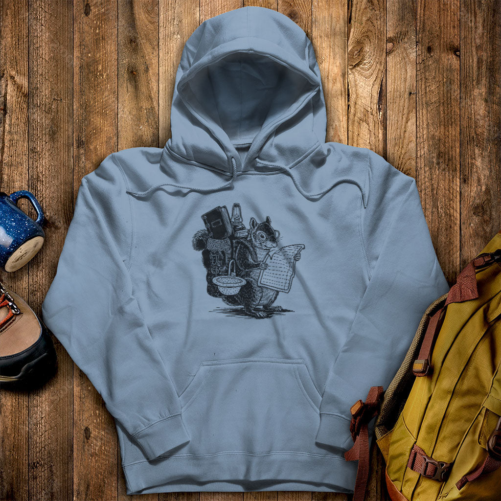 The Packademic Squirrel Hoodie Stone Blue Adventure and Outdoors Themed Hoodie