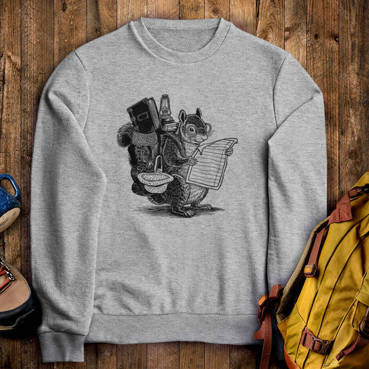 The Packademic Squirrel Crewneck Sweatshirt Sport Grey Adventure and Outdoors Themed Sweatshirt
