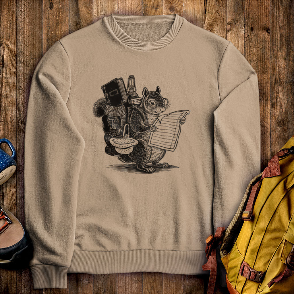 The Packademic Squirrel Crewneck Sweatshirt Sand Adventure and Outdoors Themed Sweatshirt