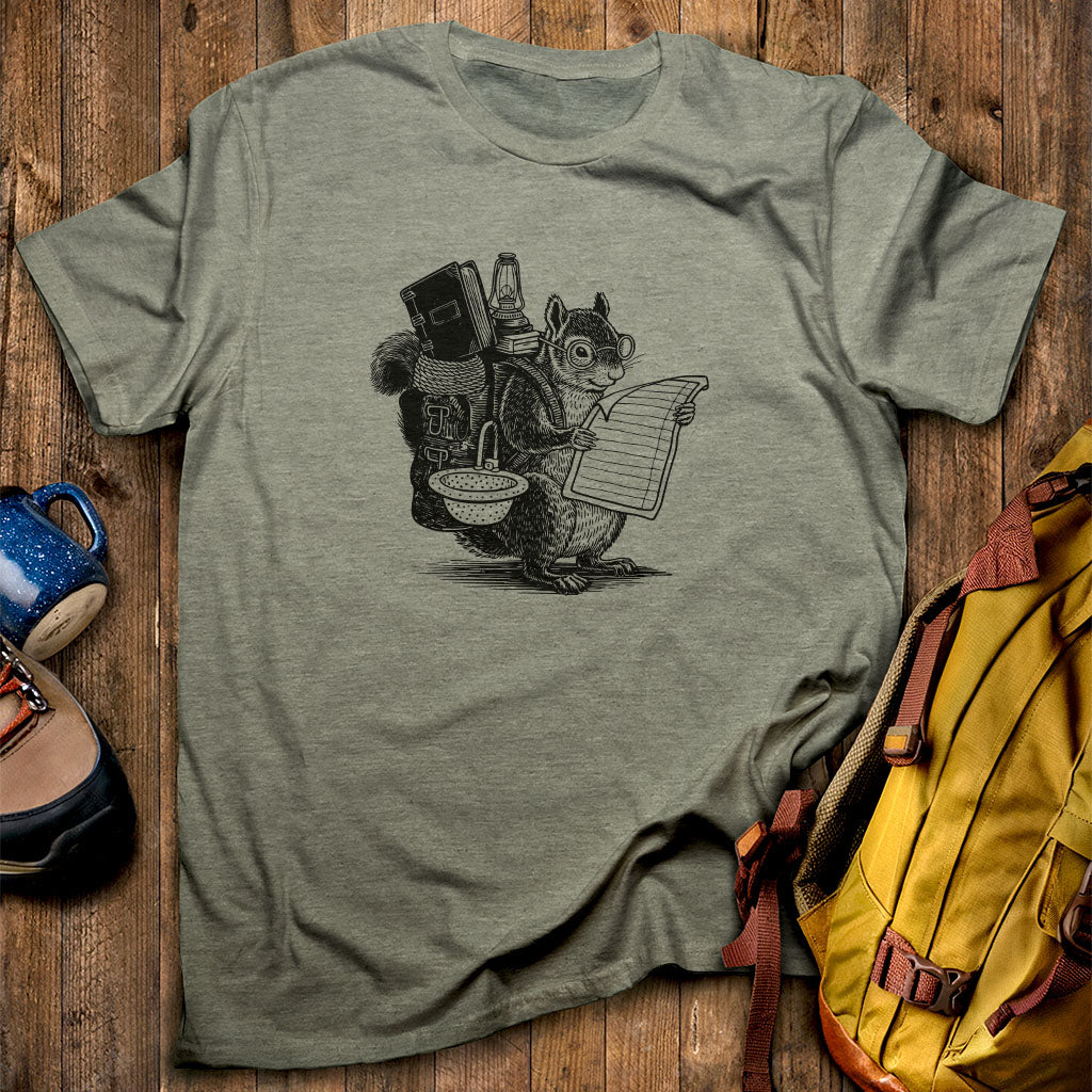 The Packademic Squirrel T-Shirt Heather Military Green Adventure and Outdoors Themed T-Shirt
