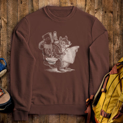 The Packademic Squirrel Crewneck Sweatshirt Cocoa Adventure and Outdoors Themed Sweatshirt