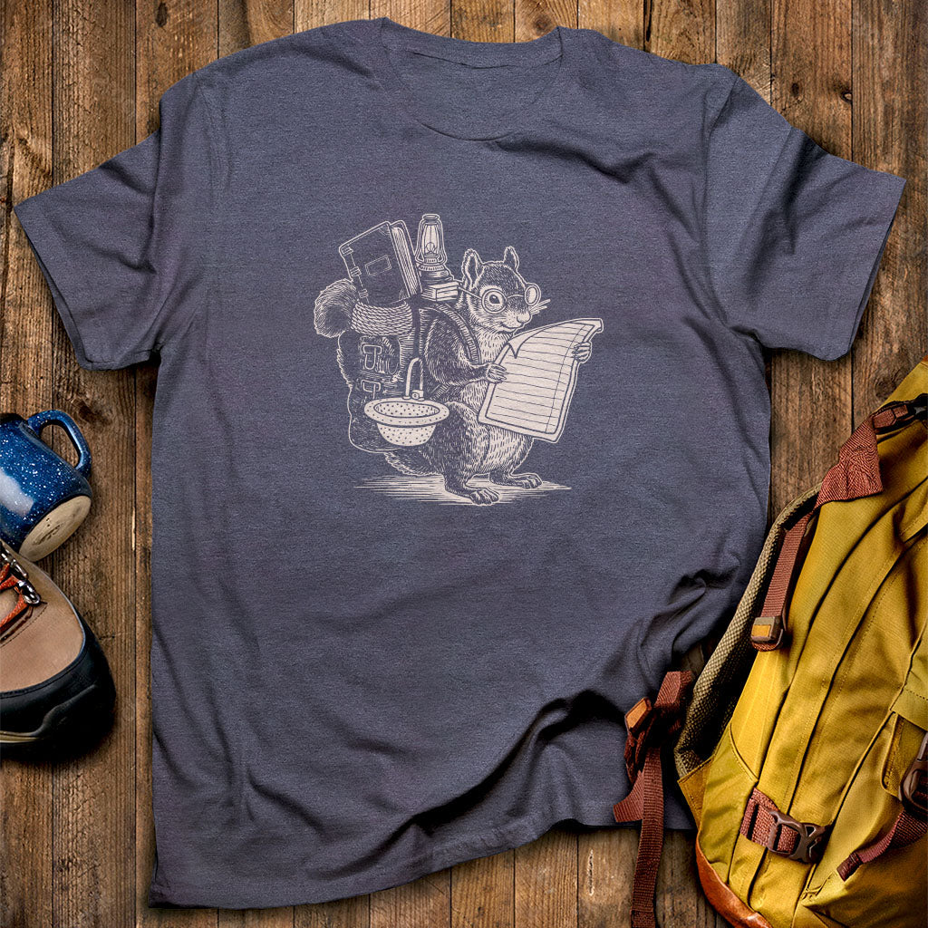 The Packademic Squirrel T-Shirt Heather Navy Adventure and Outdoors Themed T-Shirt
