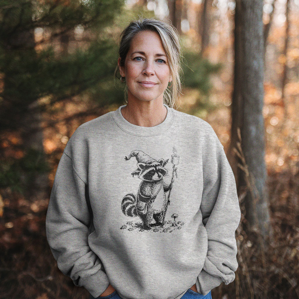 The S'morecerer Racoon Crewneck Sweatshirt Adventure and Outdoors Themed Sweatshirt