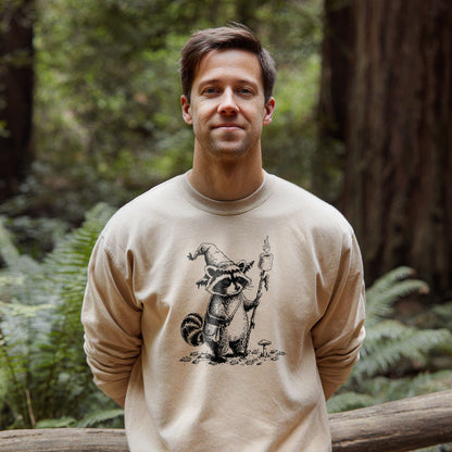 The S'morecerer Racoon Crewneck Sweatshirt Adventure and Outdoors Themed Sweatshirt