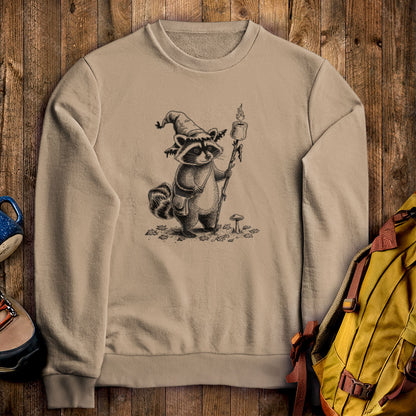 The S'morecerer Racoon Crewneck Sweatshirt Sand Adventure and Outdoors Themed Sweatshirt
