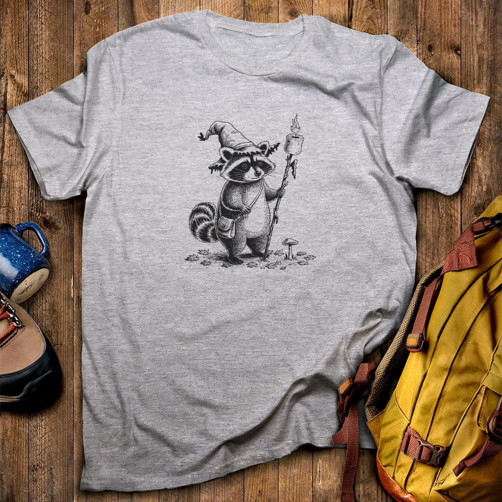 The S'morecerer Racoon T-Shirt Sport Grey Adventure and Outdoors Themed T-Shirt
