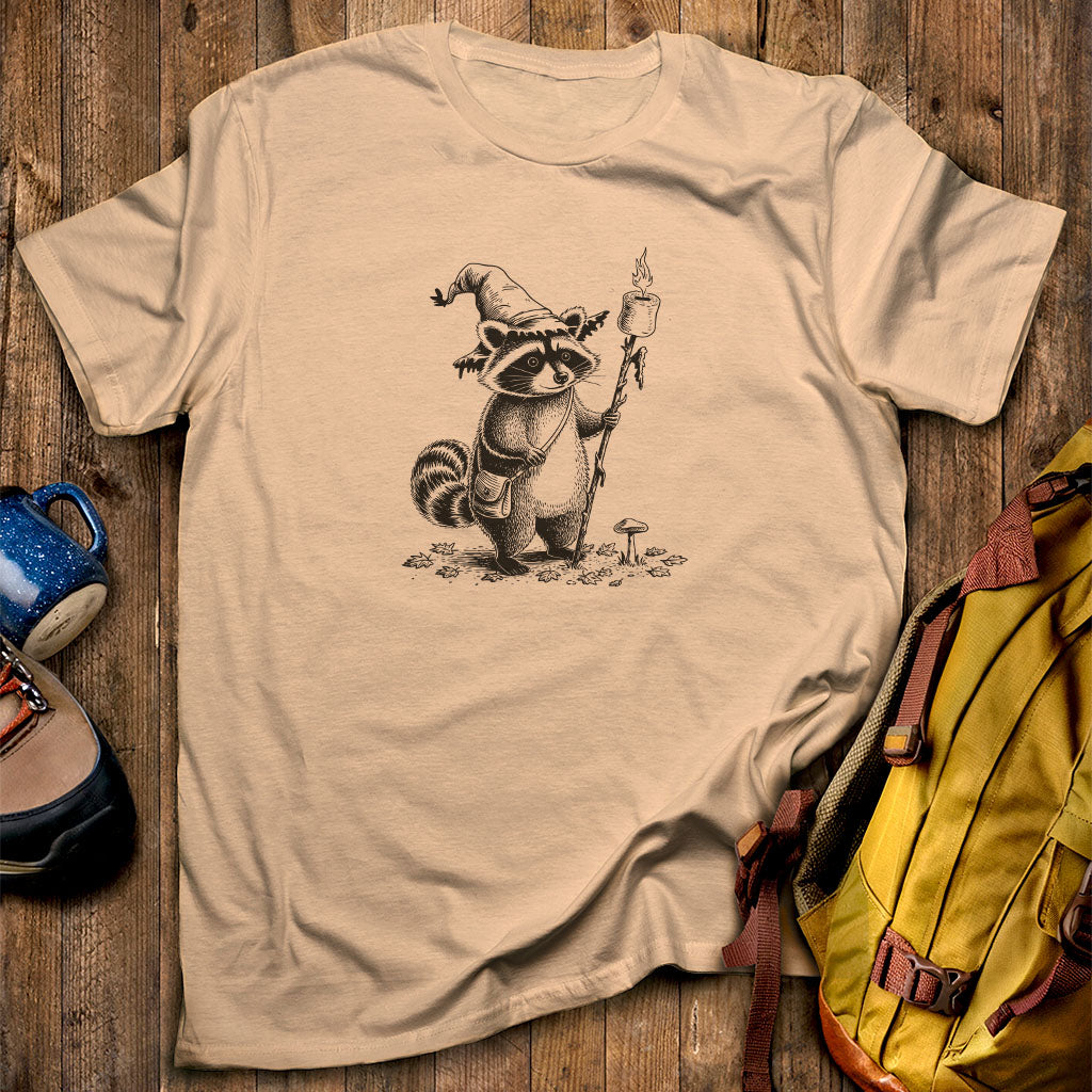 The S'morecerer Racoon T-Shirt Sand Adventure and Outdoors Themed T-Shirt