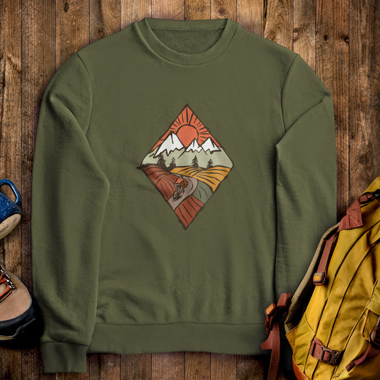 Pedal to the Peaks Bicyling Crewneck Sweatshirt Military Green Adventure and Outdoors Themed Sweatshirt