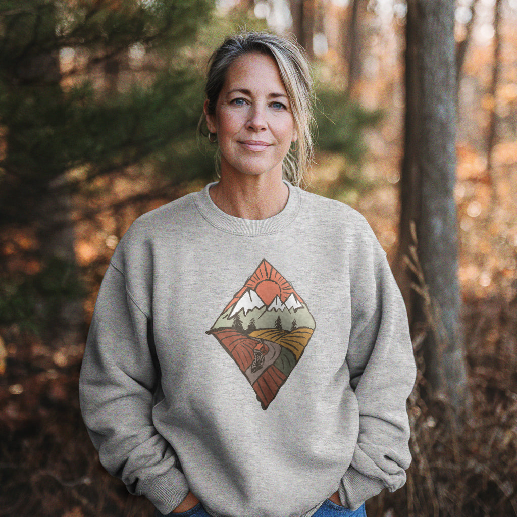 Pedal to the Peaks Bicyling Crewneck Sweatshirt Adventure and Outdoors Themed Sweatshirt