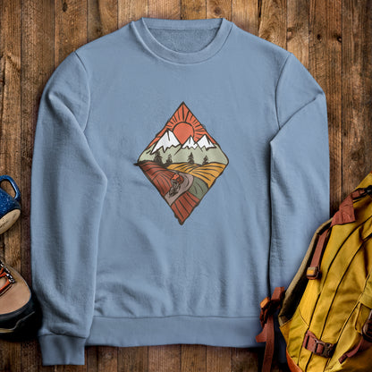 Pedal to the Peaks Bicyling Crewneck Sweatshirt Stone Blue Adventure and Outdoors Themed Sweatshirt