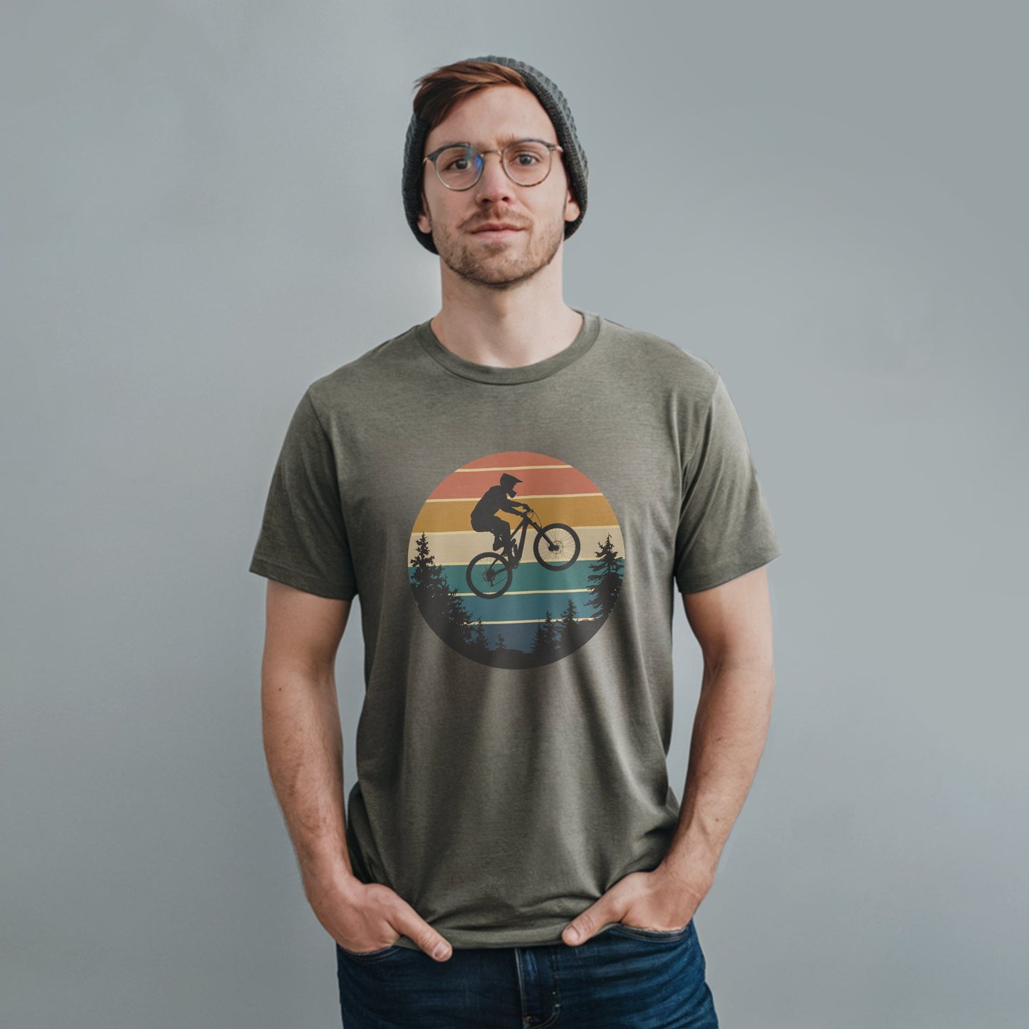 Mountain Biking Retro Sunset T-Shirt Adventure and Outdoors Themed T-Shirt