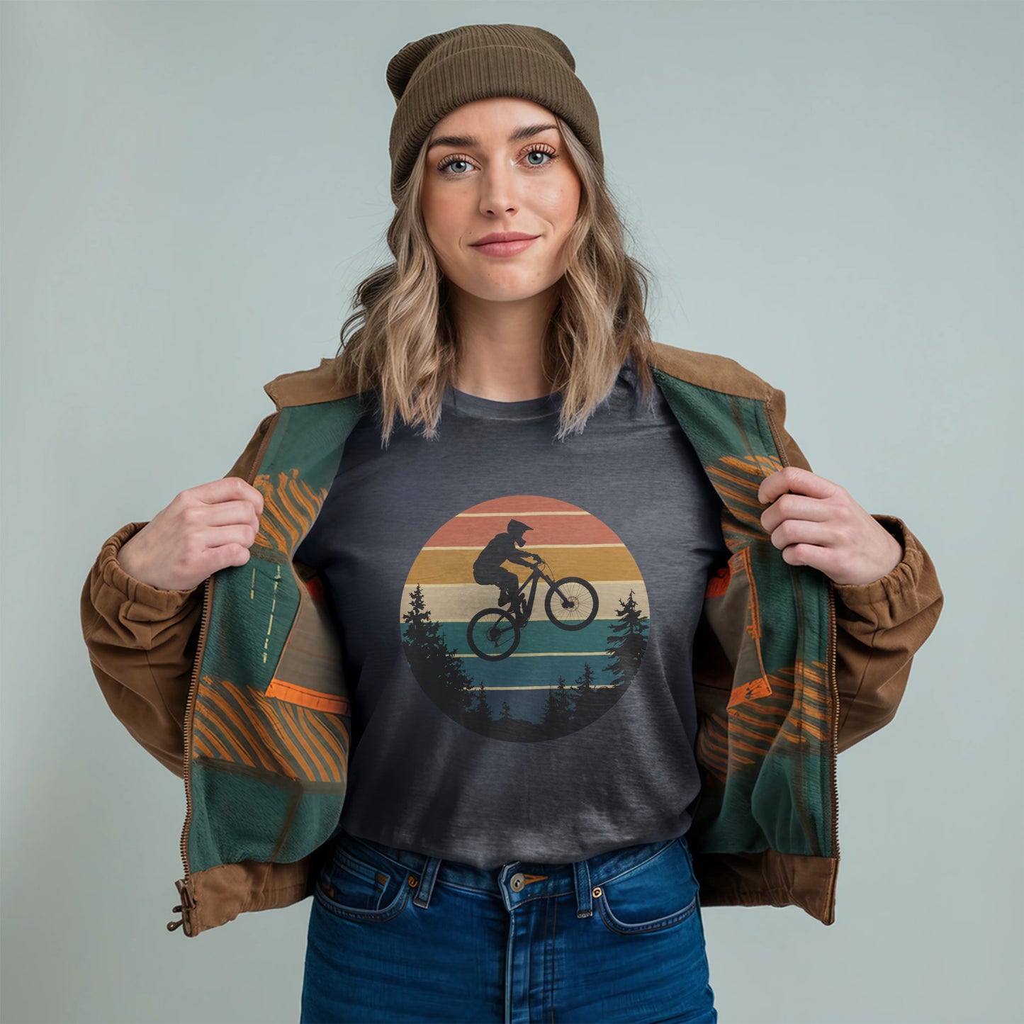 Mountain Biking Retro Sunset T-Shirt Adventure and Outdoors Themed T-Shirt