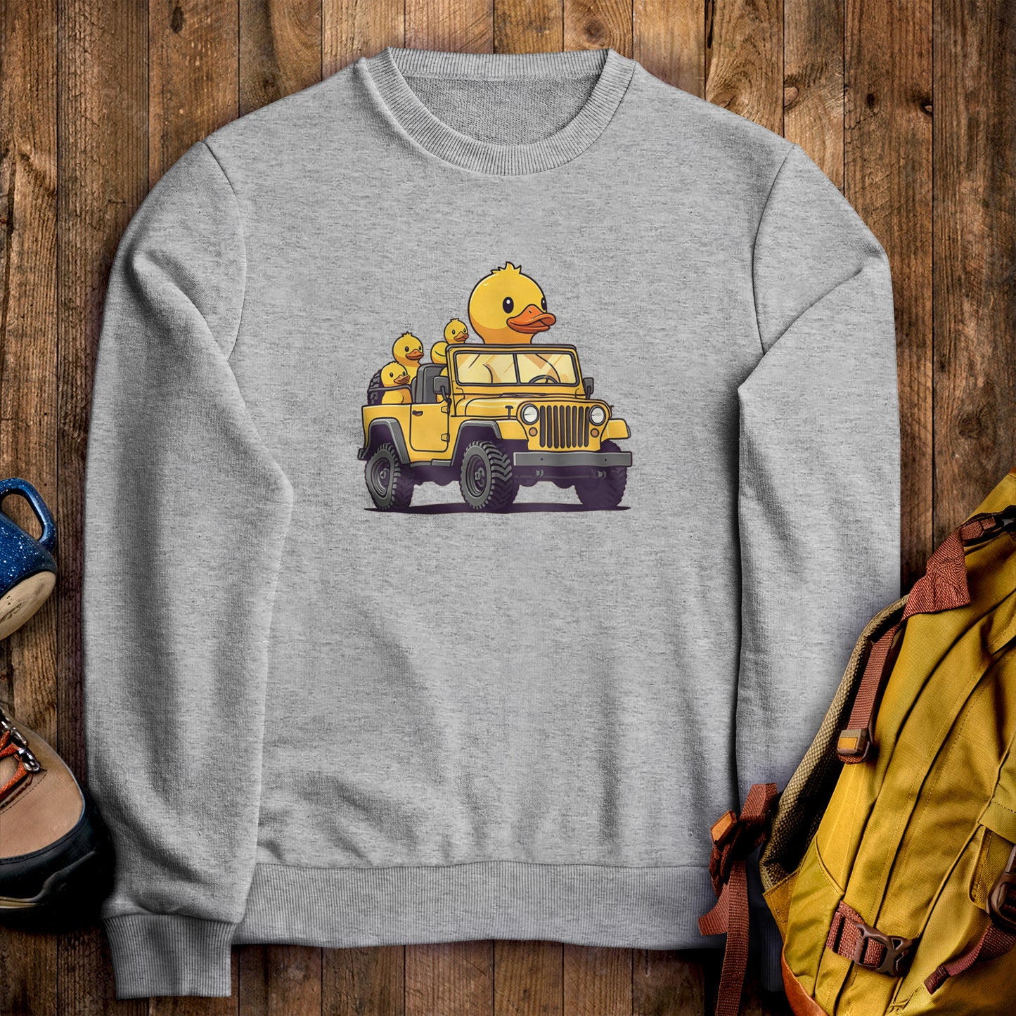 Duck Duck Jeep Crewneck Sweatshirt Sport Grey Adventure and Outdoors Themed Sweatshirt