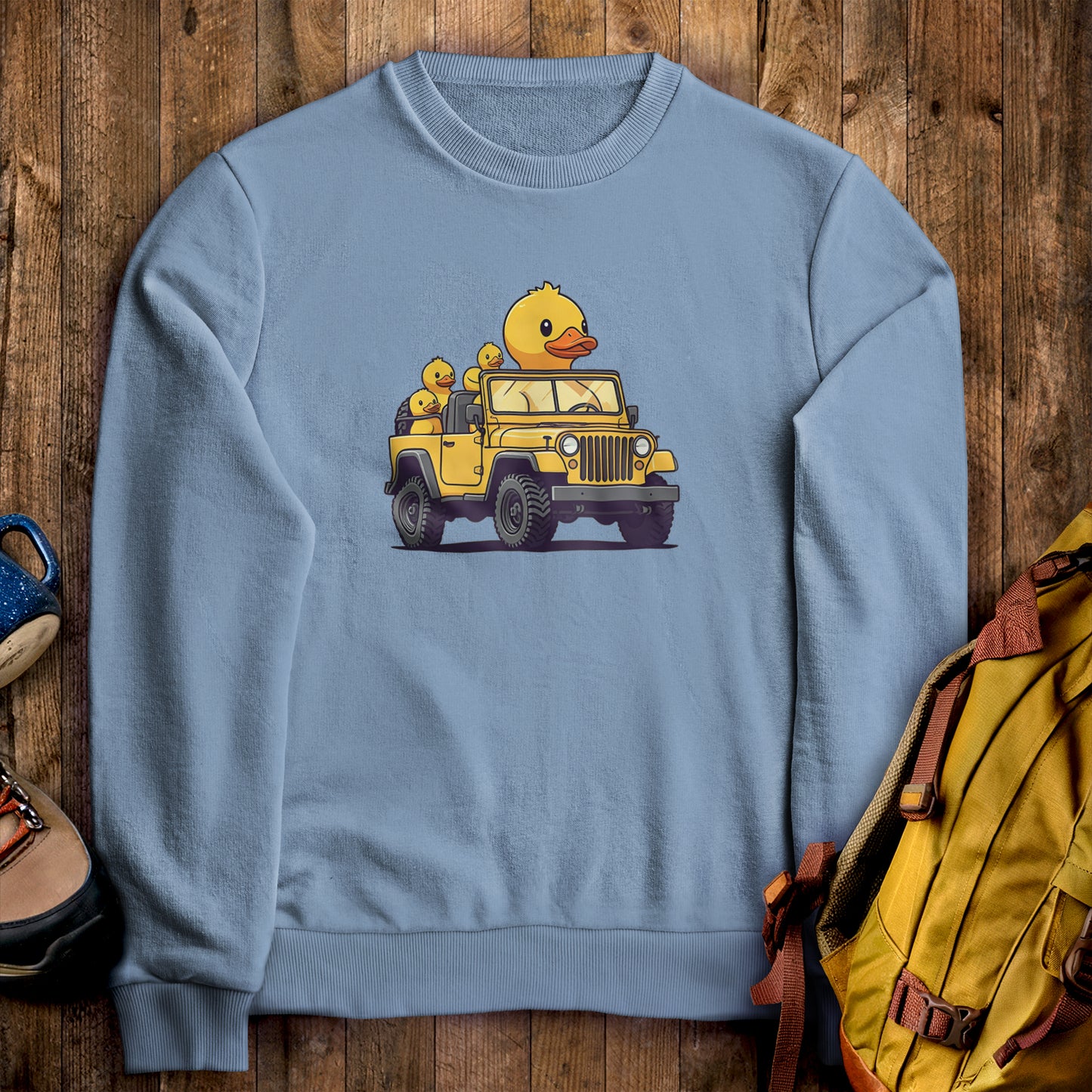 Duck Duck Jeep Crewneck Sweatshirt Stone Blue Adventure and Outdoors Themed Sweatshirt