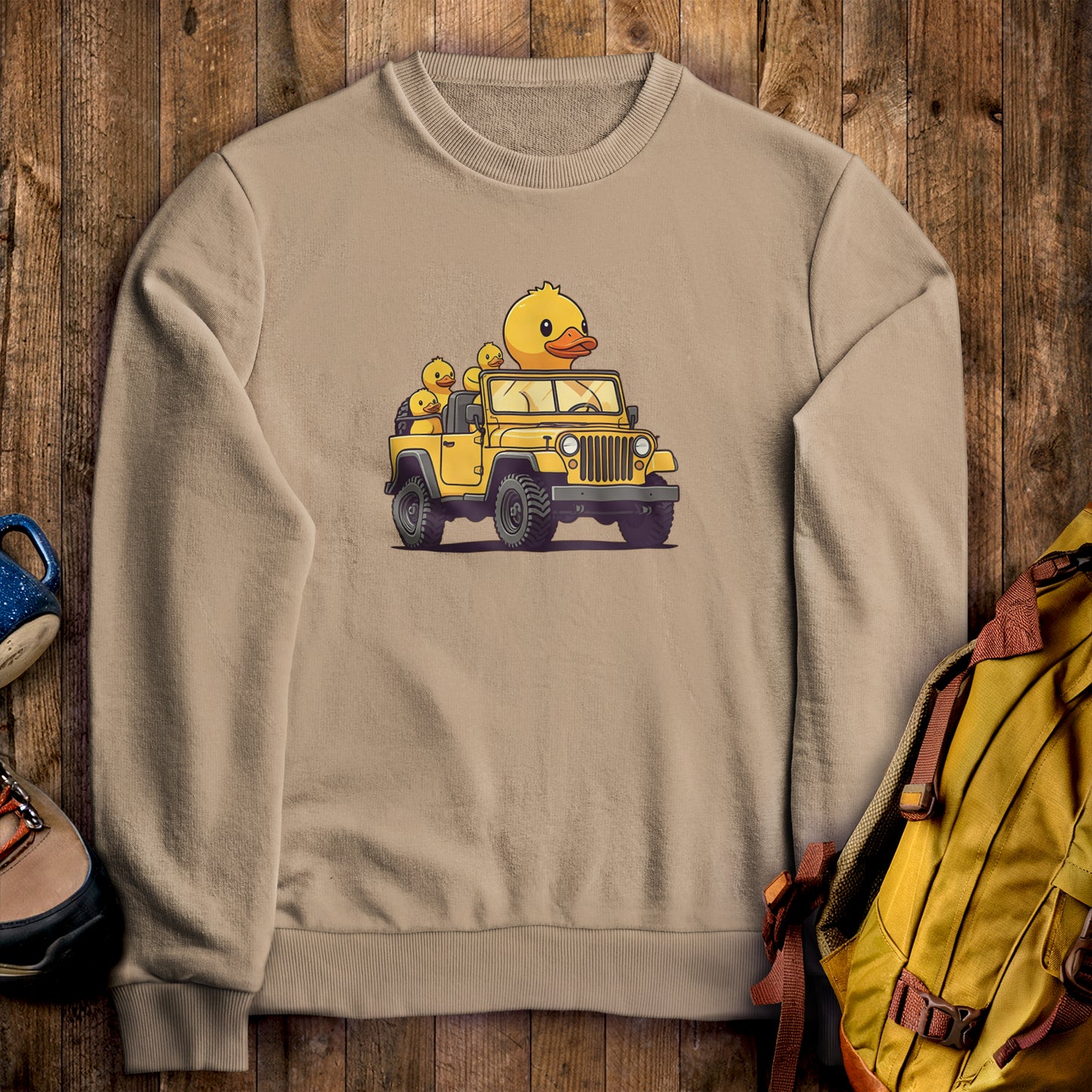 Duck Duck Jeep Crewneck Sweatshirt Sand Adventure and Outdoors Themed Sweatshirt