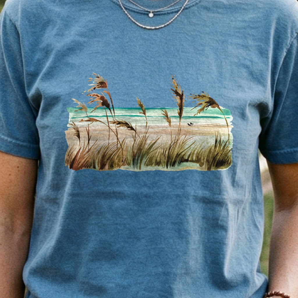 Watercolor Beach Coast Cotton T-Shirt