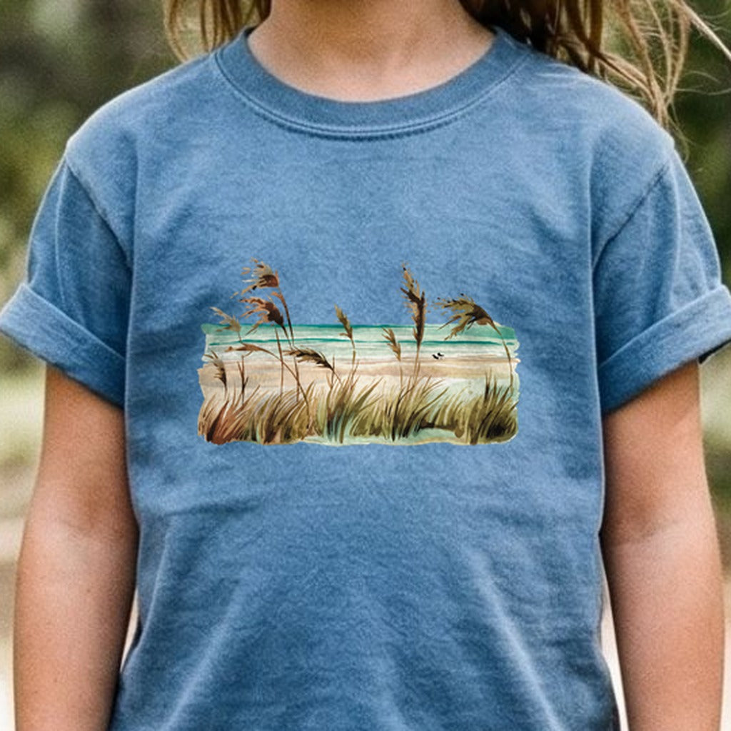 Watercolor Beach Coast Kids Cotton T-Shirt