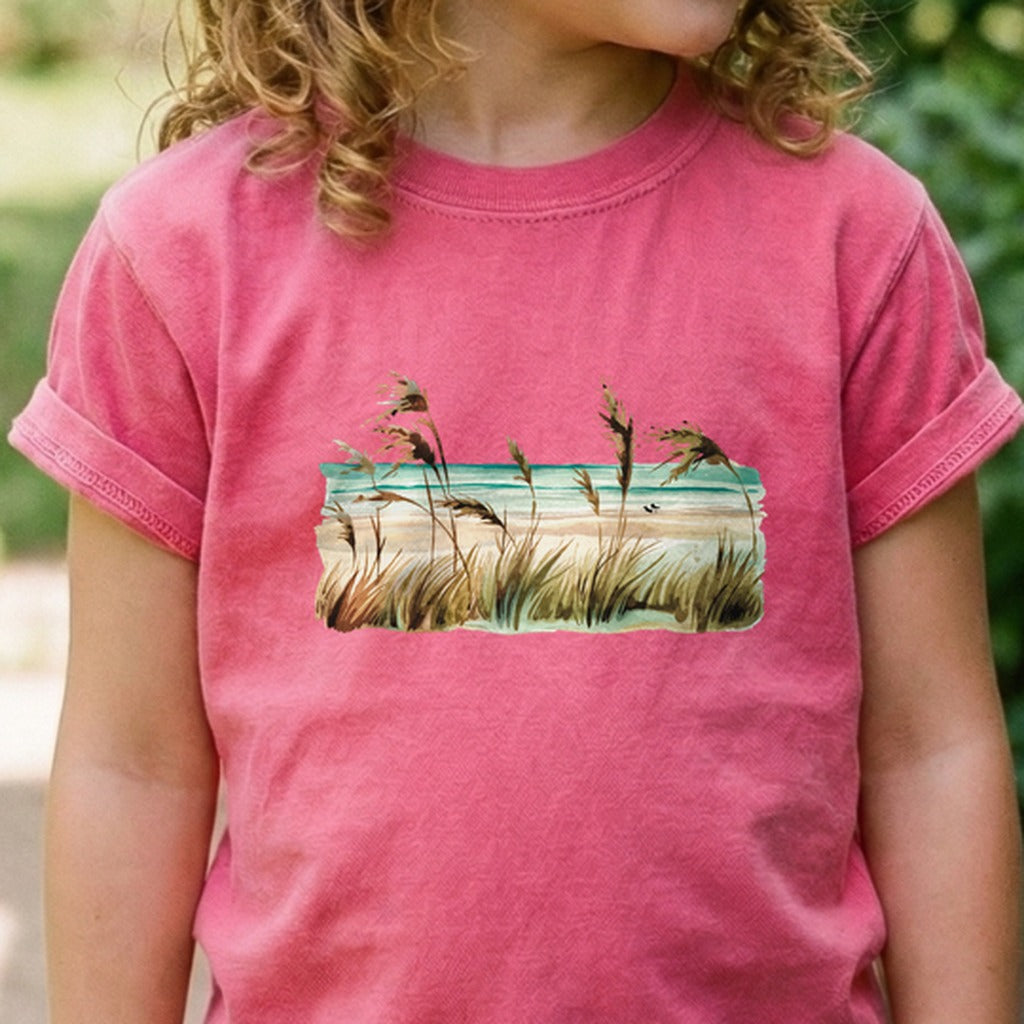Watercolor Beach Coast Kids Cotton T-Shirt