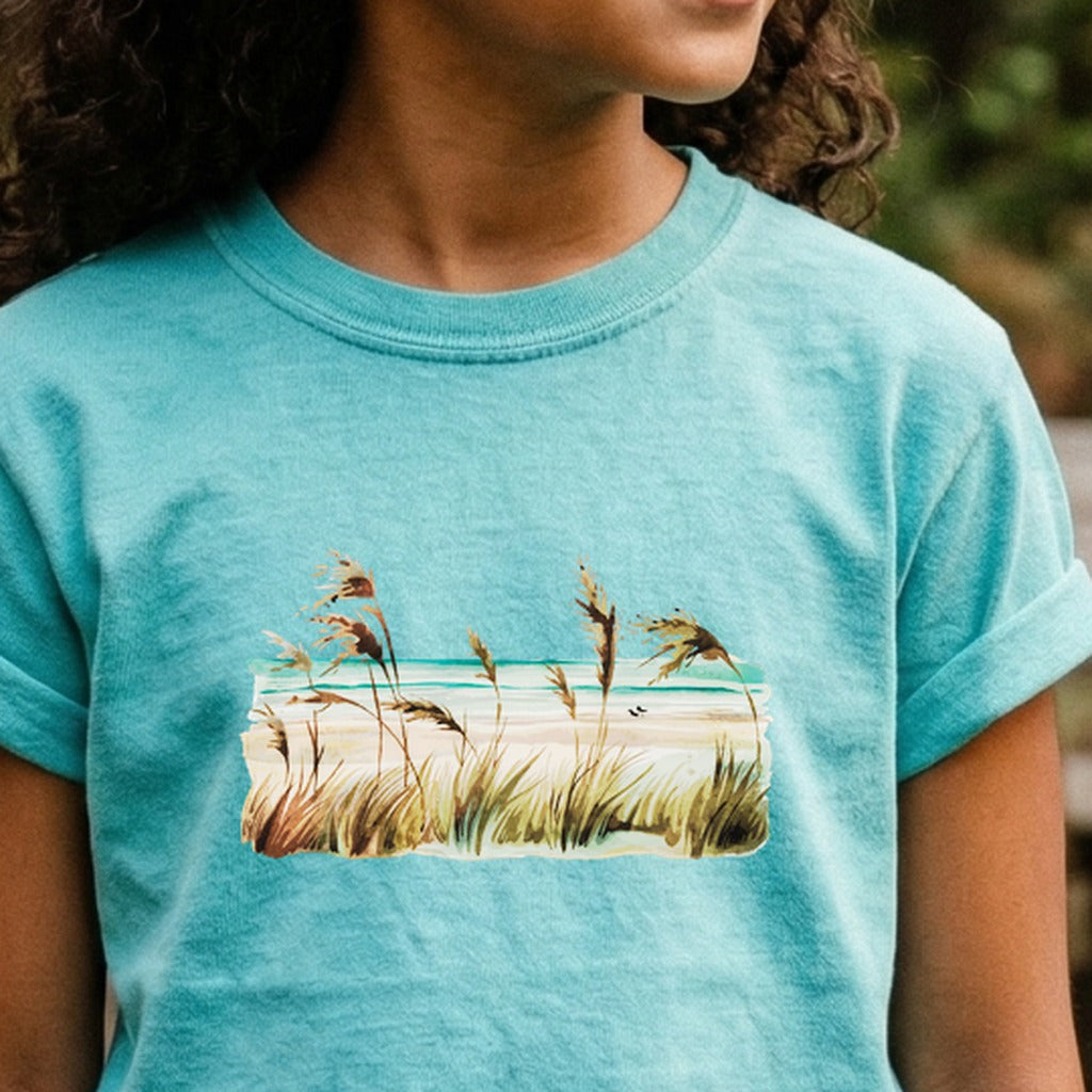 Watercolor Beach Coast Kids Cotton T-Shirt