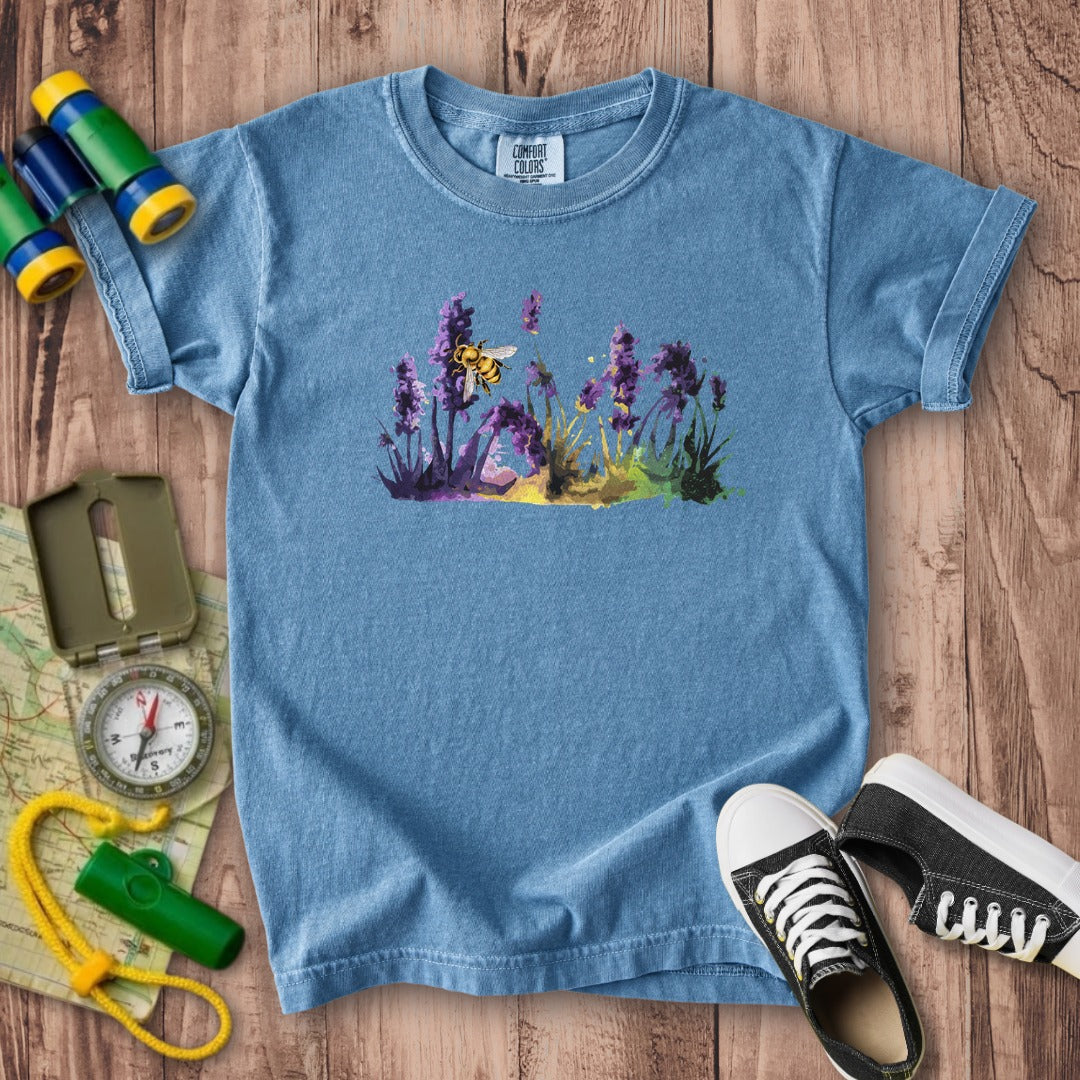 Watercolor Bee in a Meadow Kids Cotton T-Shirt