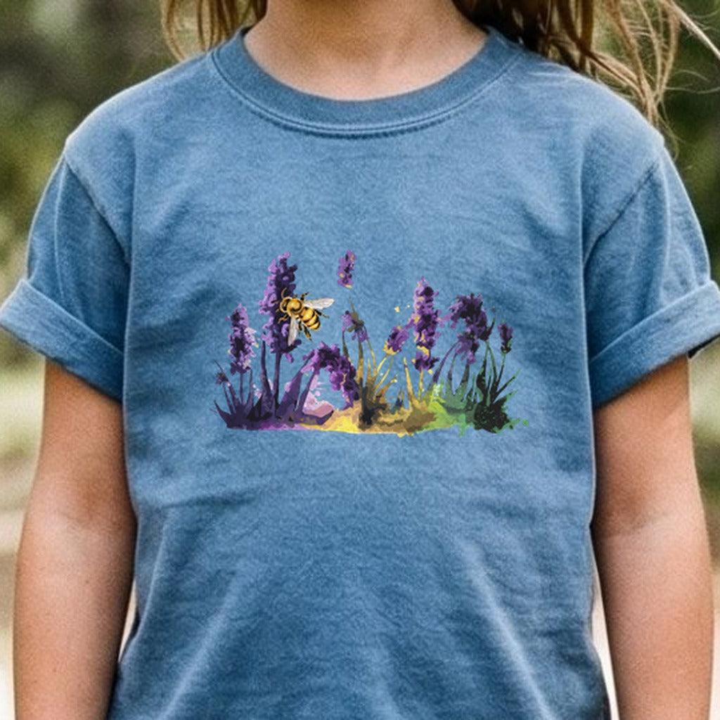 Watercolor Bee in a Meadow Kids Cotton T-Shirt