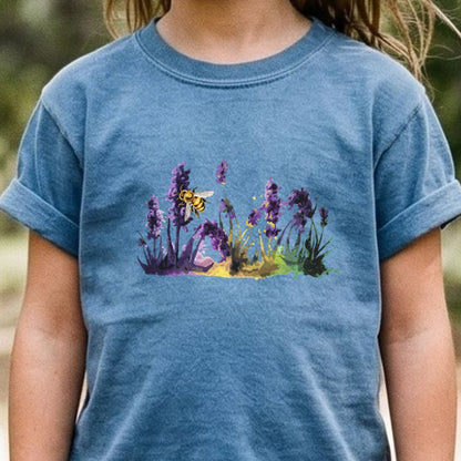 Watercolor Bee in a Meadow Kids Cotton T-Shirt