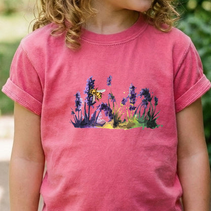 Watercolor Bee in a Meadow Kids Cotton T-Shirt