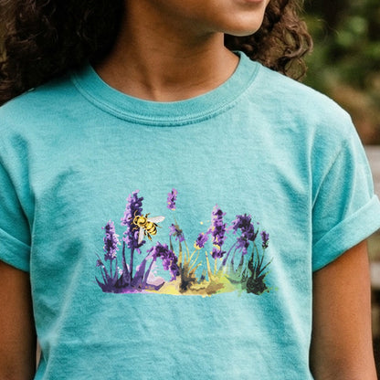 Watercolor Bee in a Meadow Kids Cotton T-Shirt