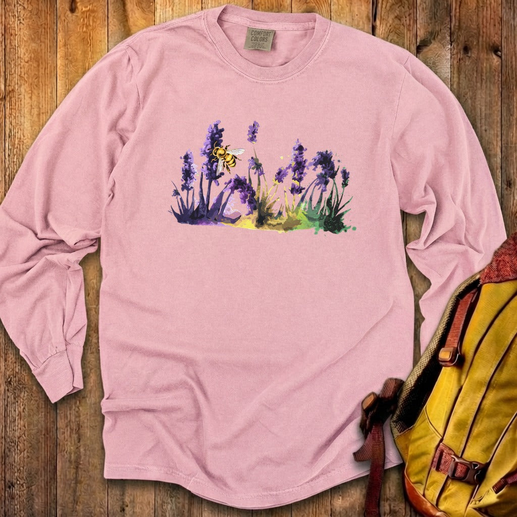 Watercolor Bee in a Meadow Cotton Long Sleeve