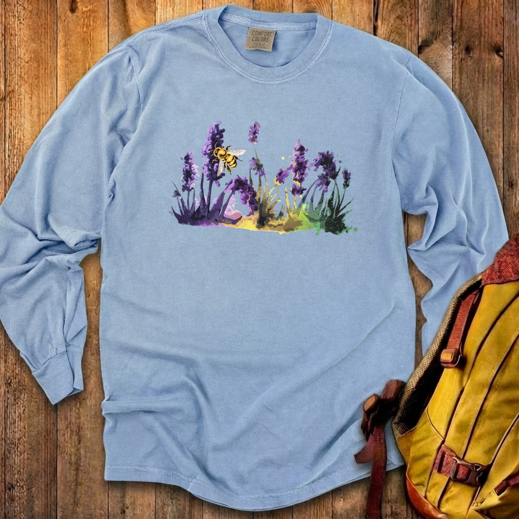 Watercolor Bee in a Meadow Cotton Long Sleeve